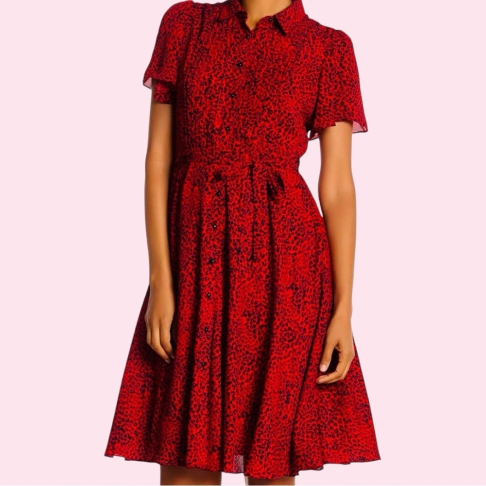 🍷NANETTE red/blk Leopard print midi dress, Sz L